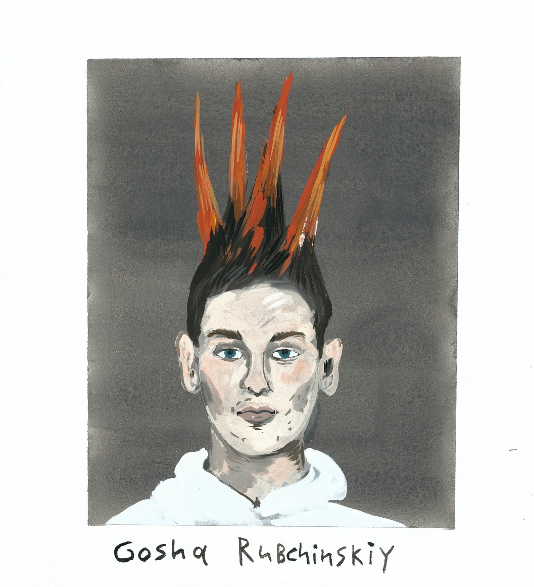 Wild, Wonderful, Wacky Hair on the Men&#039;s Runways (Gosha Rubchinskiy), 2016, Gouache on paper