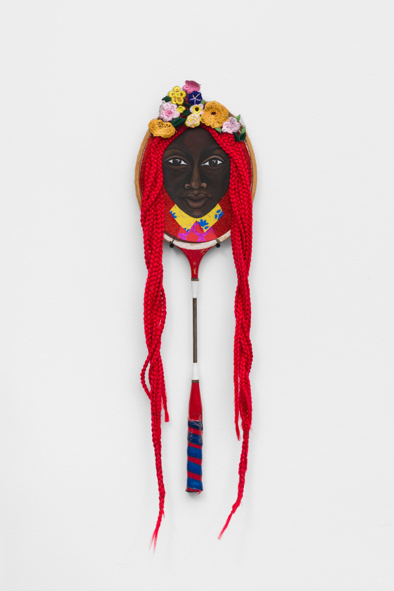 Red Hair, 2019, Mixed media on tennis racket