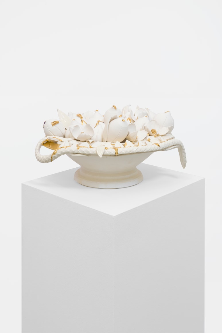 Your Last Meal III, 2019, Earthenware, glaze, and gold luster