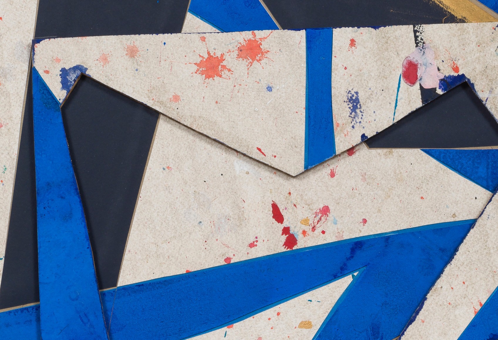 Detail of Untitled (bl.wht.flr.ppr.bl.wht.crdbrd.), 2016, Gouache, graphite, glue, paper, cardboard, aluminum and wood panel