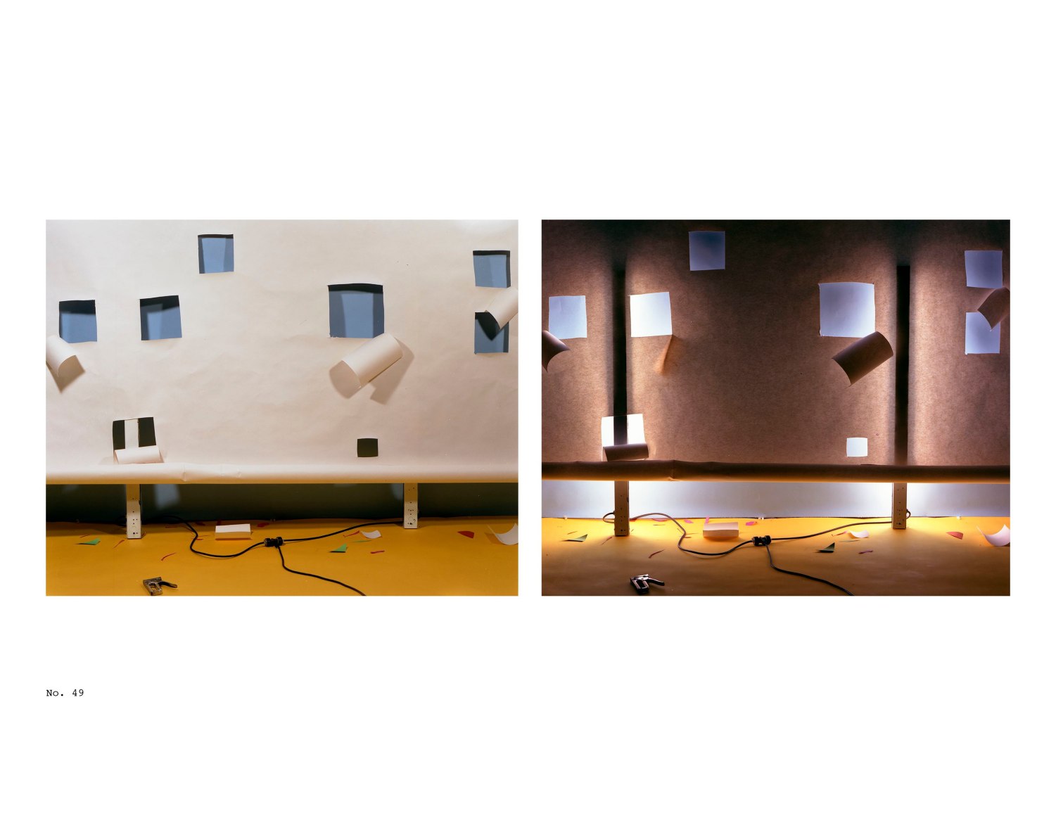 (No. 49) Random Square Holes in White Over Blue and Yellow Lit from Front and Back, 1978