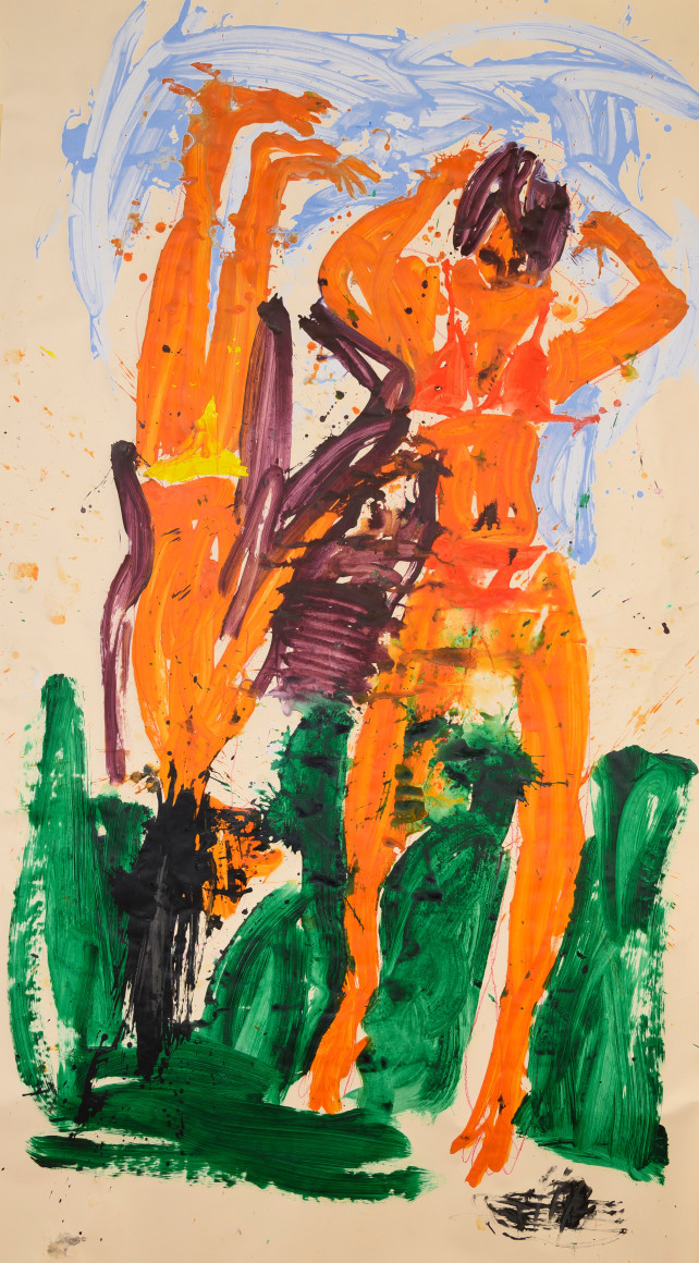 Cristina de&nbsp;Miguel Two figures falling on the grass, 2021