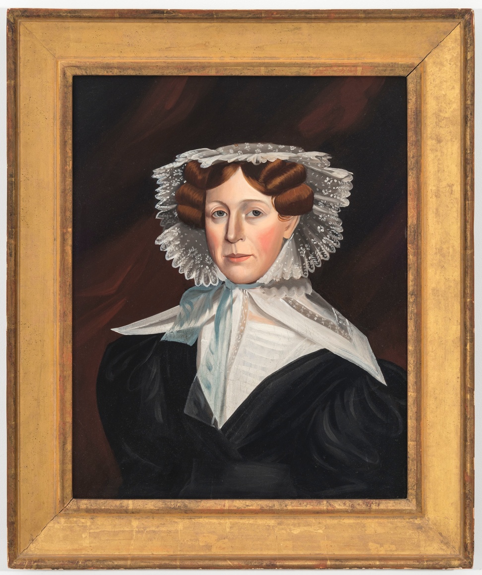 Attributed to Noah Worth or Milton Hopkins, Portrait of a Woman Wearing a Lace Bonnet, c. 1835-40