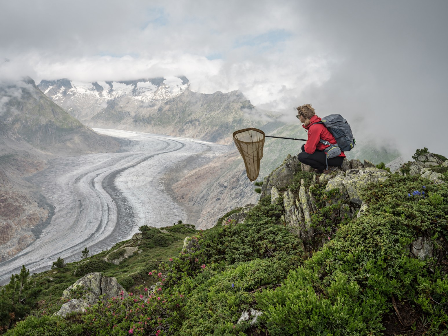 Lucas Foglia, Raluca Collecting Butterflies for the Worldwide Painted Lady Migration Project, Switzerland, 2023