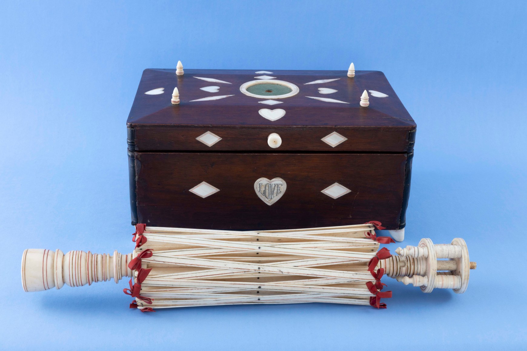 Scrimshaw Inlaid “LOVE” Boxed Swift with Polychrome Whalebone Inlay and  Scribed Stays - Inventory - Hyland Granby