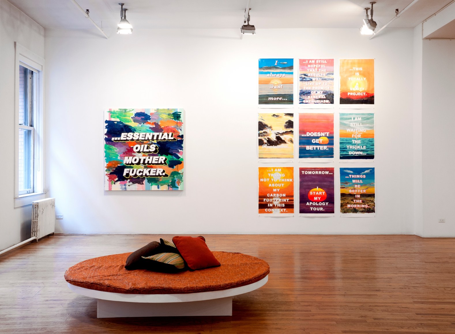 David Kramer paintings installation with bench