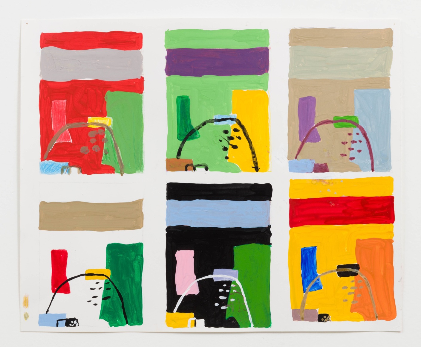 Meg Cranston 6 Paintings, Same Composition, 4 Hues, Different Titles, After Corbusier