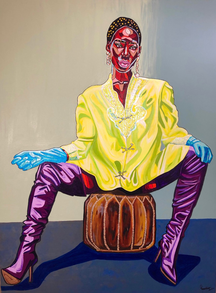 REWA  ZELUNJO | Avoid Sin, 2020  acrylic and ink on canvas  48h x 36w in