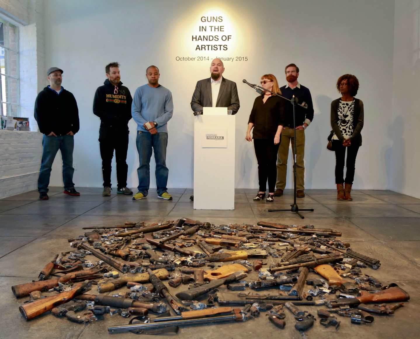 6 April&nbsp;2014 ||| Press Conference ||| Jonathan Ferrara introducing 6 of the artists participating in &#039;Guns in the Hands of Artists&#039;