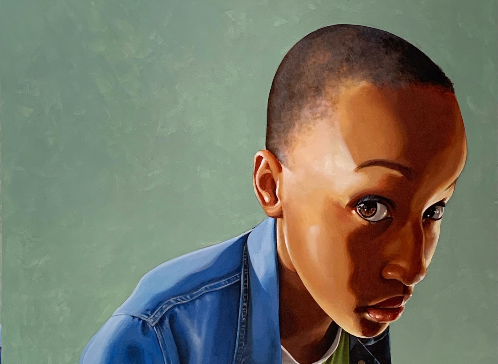 ADRIENNE BROWN-DAVID  Bijou in Denim, 2020  oil on canvas  30h x 24w in