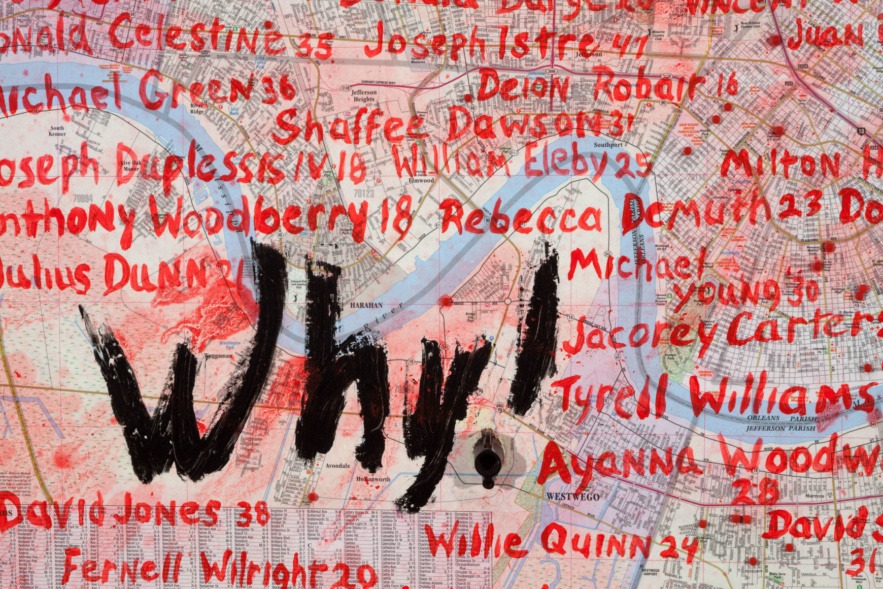 RON BECHET Why? (Is it Easier to Get a Gun Than an Education, A Gun Instead of Help?)&nbsp;[detail], 2014