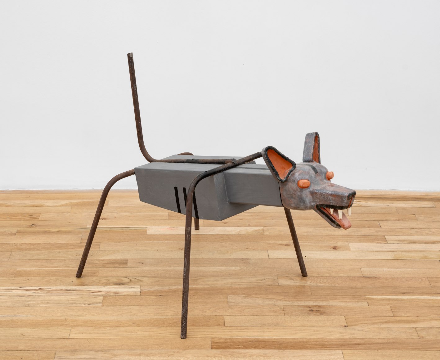 Xoloitzcuintle, 2025 glazed ceramic and acrylic on wood with found object