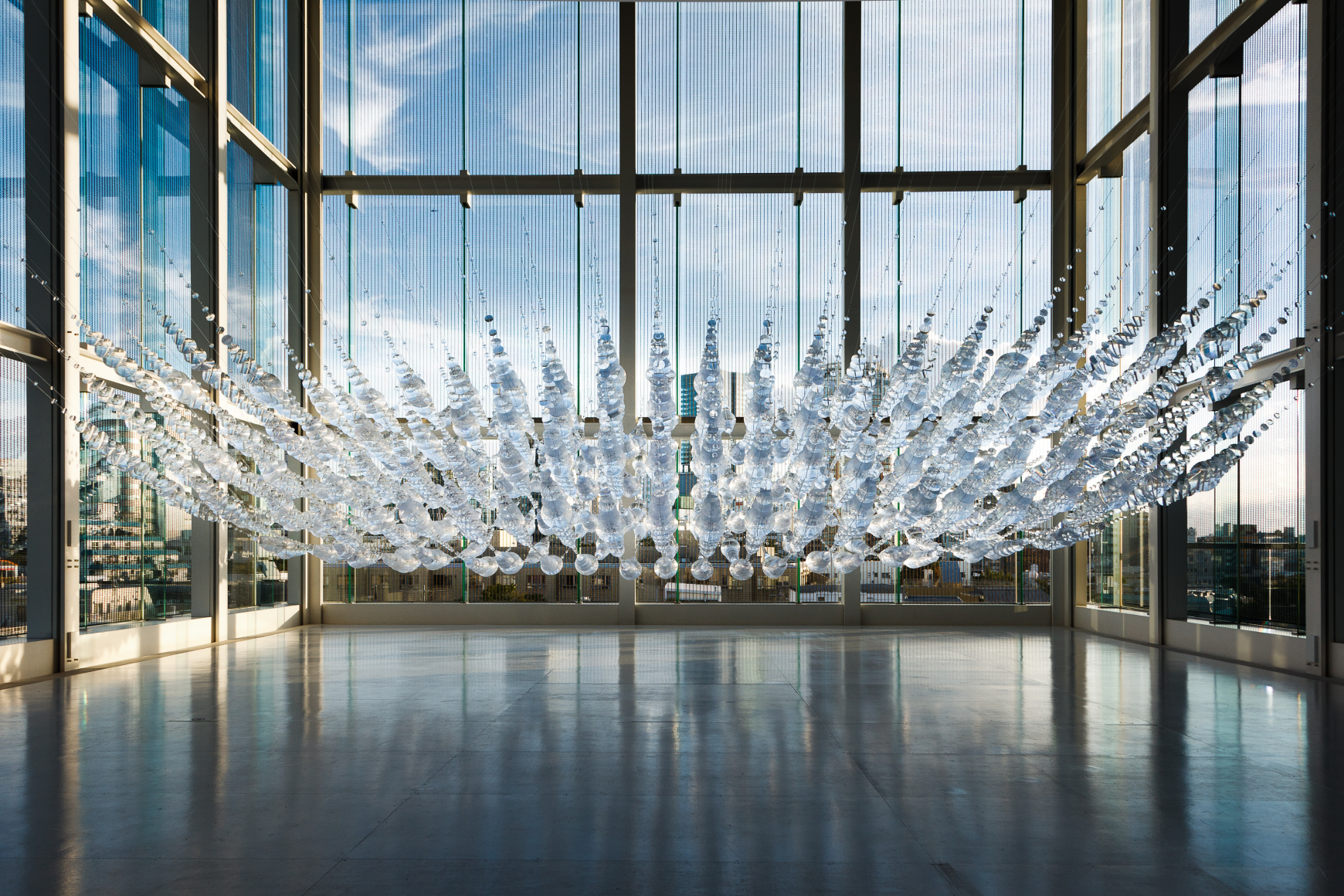 Geometry of Light, 2011, cut plastic fresnel lens sheets, silvered glass beads, stainless steel wire