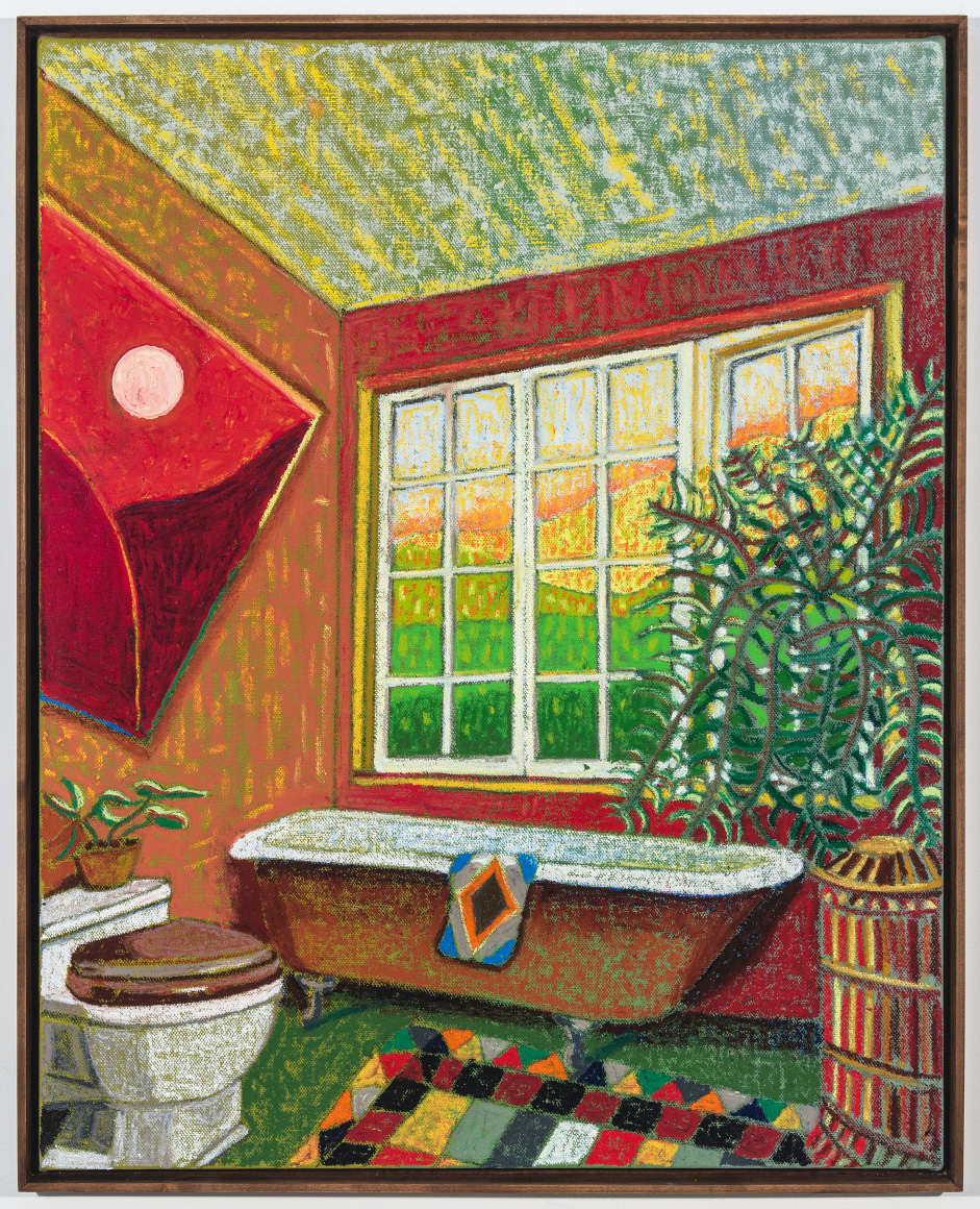 Untitled (View from E.M.'s House), 2021, oil stick, oil pastel, and Flashe on linen