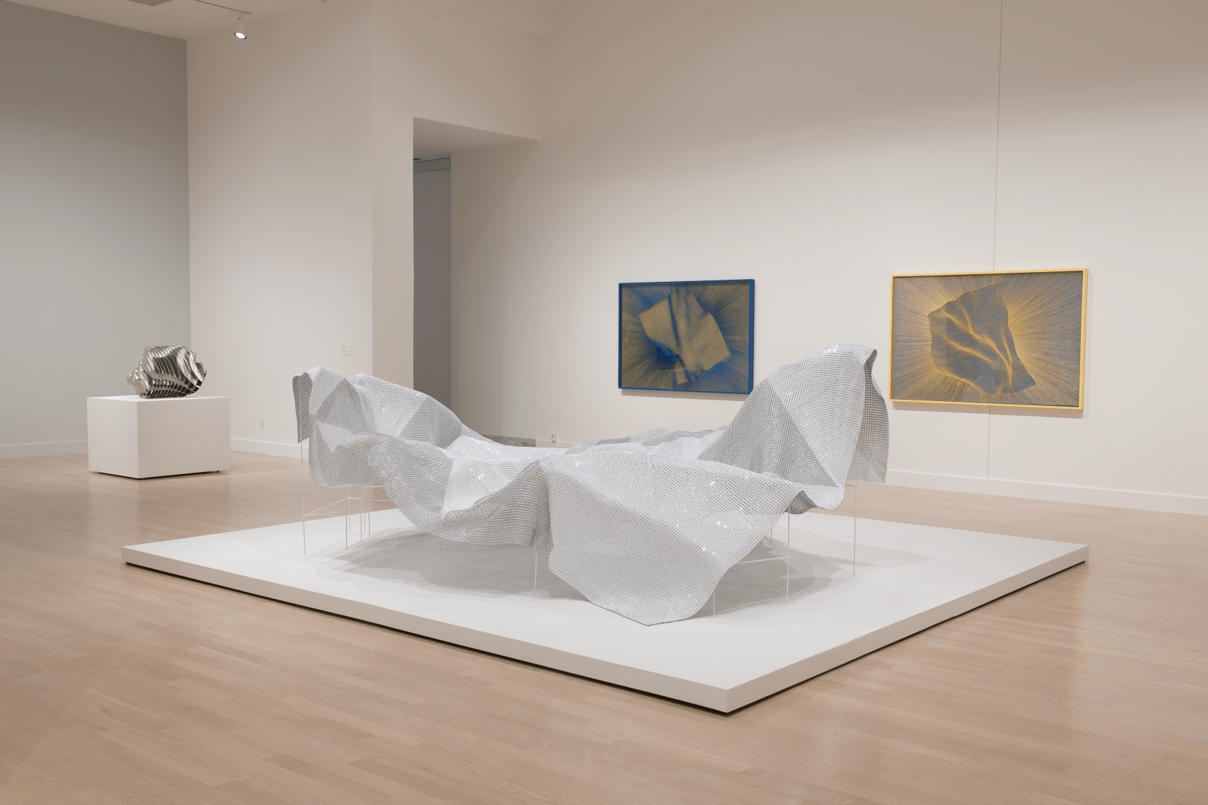 Installation view of Alyson Shotz: Un/Folding at the Weatherspoon Art Museum, Greensboro, NC