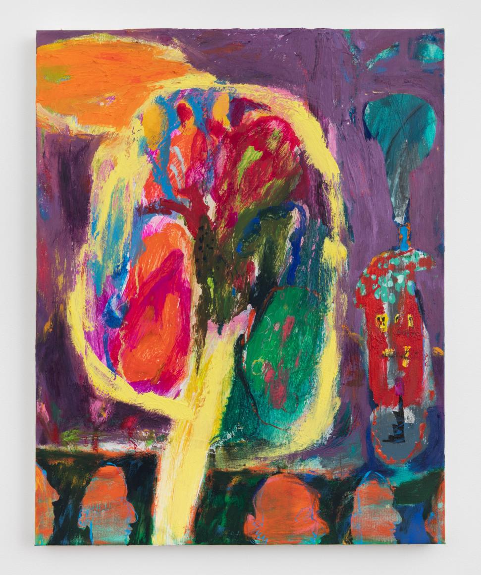 Apple Tree Town, 2023, oil, acrylic, pencil, charcoal, oil pastel on canvas
