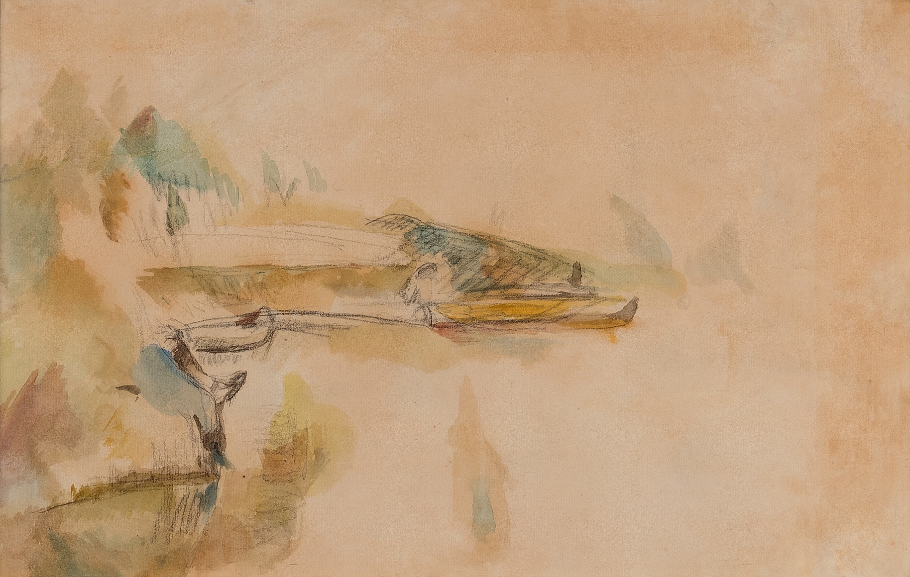 Paul C&eacute;zanne Double-Sided Drawing (Recto: Coin du lac d&#039;Annecy, Verso: Etudes avec bateau et personnages), 1896