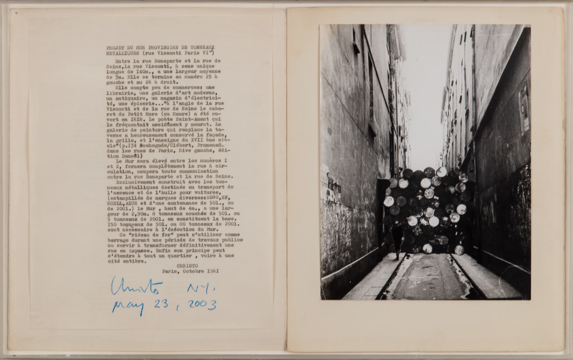 Project for a Temporary Wall of Oil Drums Rue Visconti Paris VI, 1961