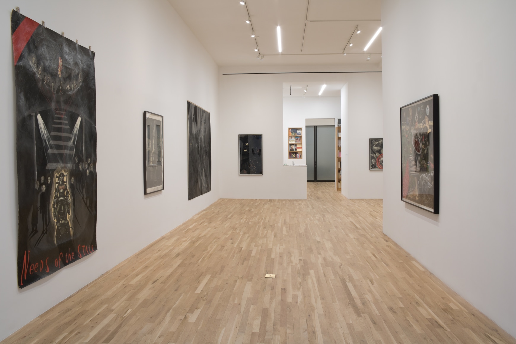 Installation view of Sue Coe, 'Political Television,' George Adams Gallery, New York, 2022.