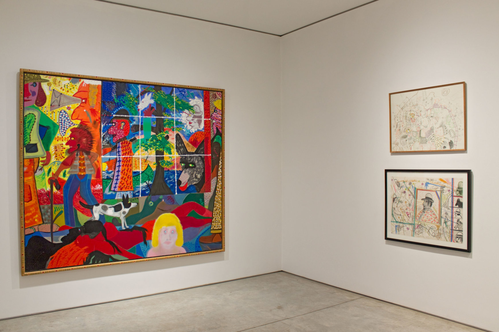 Installation view, Roy De Forest, George Adams Gallery, New York, 2017.