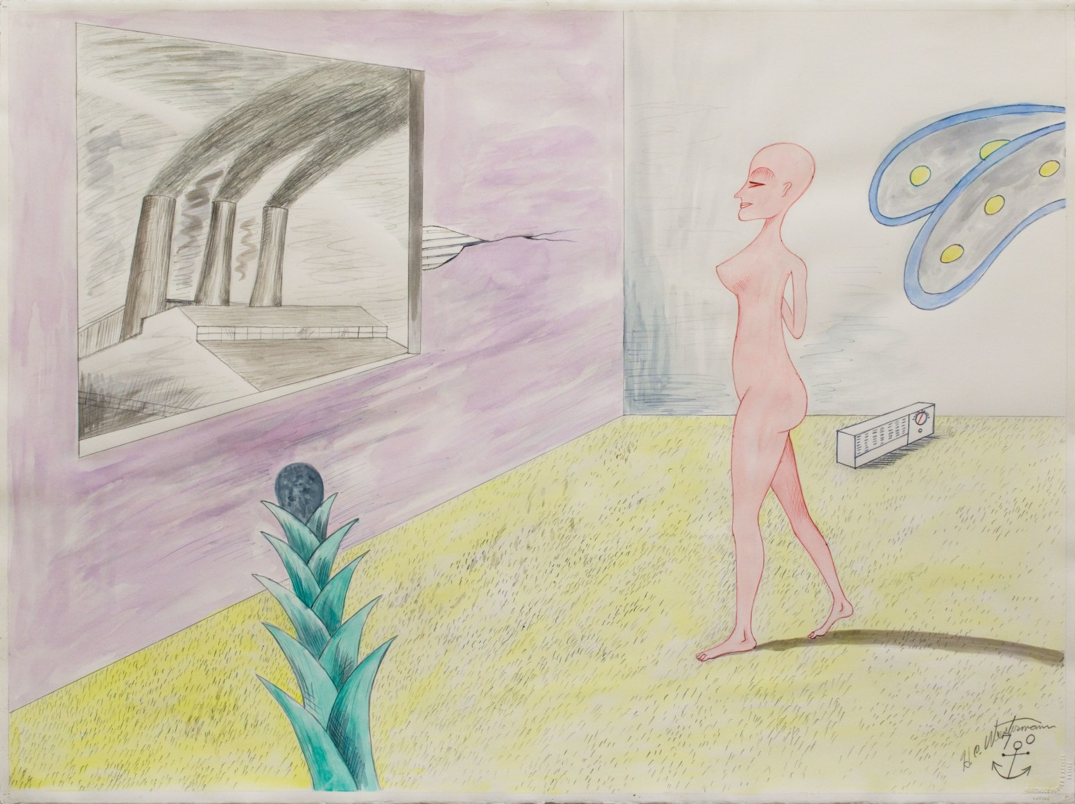 H.C. Westermann 'Untitled (Nude with Radio and Factory)' 1970