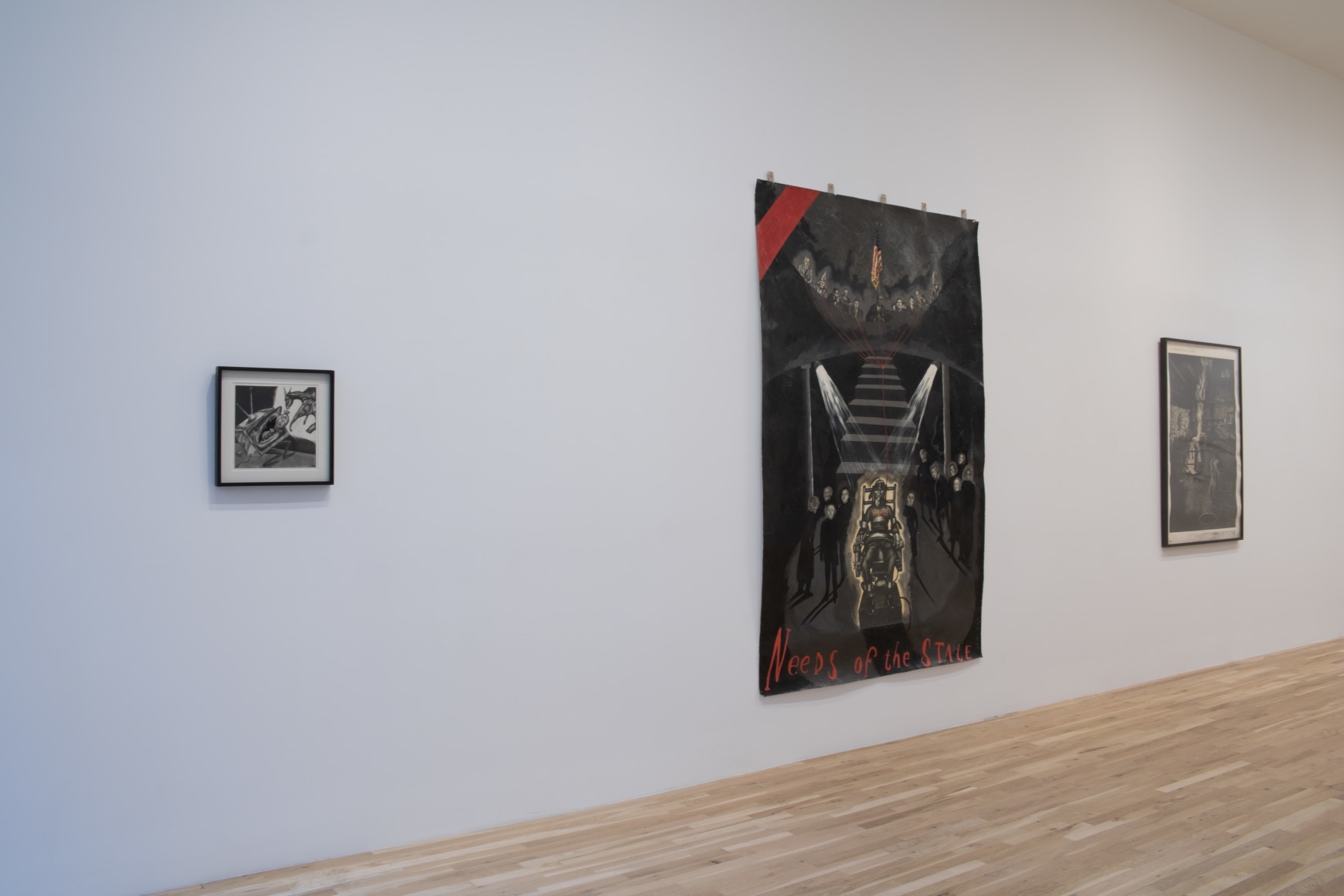 Installation view of Sue Coe, 'Political Television,' George Adams Gallery, New York, 2022.