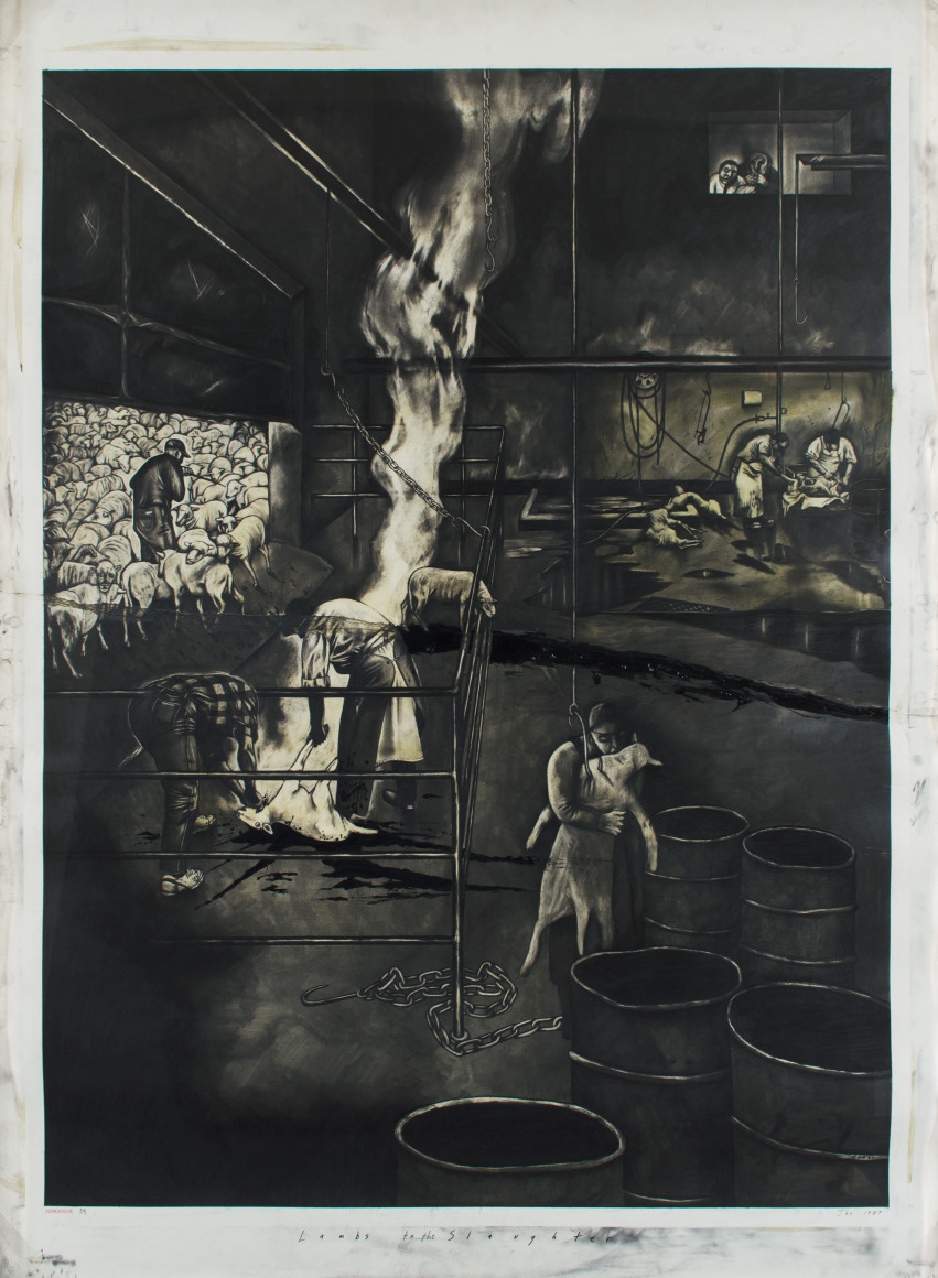 Sue Coe, Lambs to the Slaughter, 1989