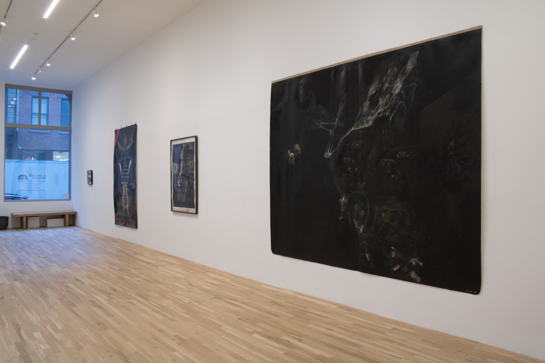 Installation view of Sue Coe, 'Political Television,' George Adams Gallery, New York, 2022.