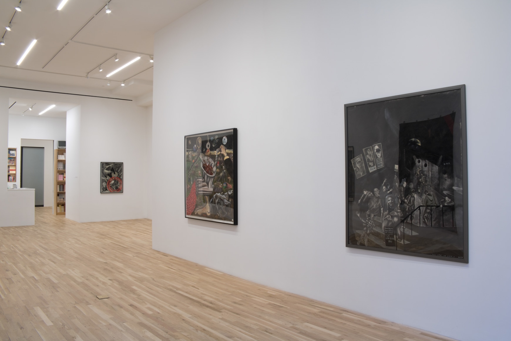 Installation view of Sue Coe, 'Political Television,' George Adams Gallery, New York, 2022.
