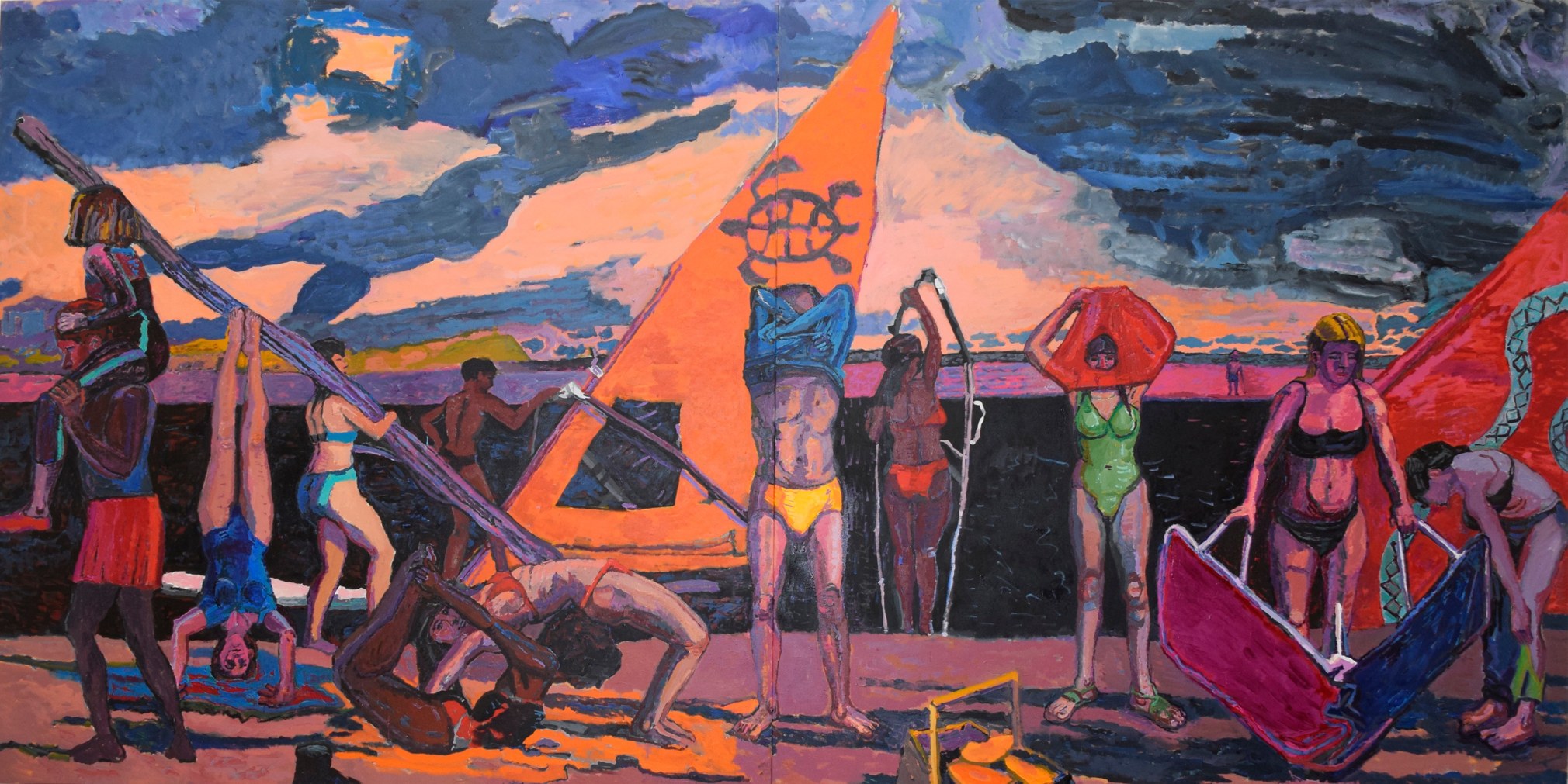 Turtle: Bathers: Orange Chevron, 2002/2022, Acrylic on primed linen