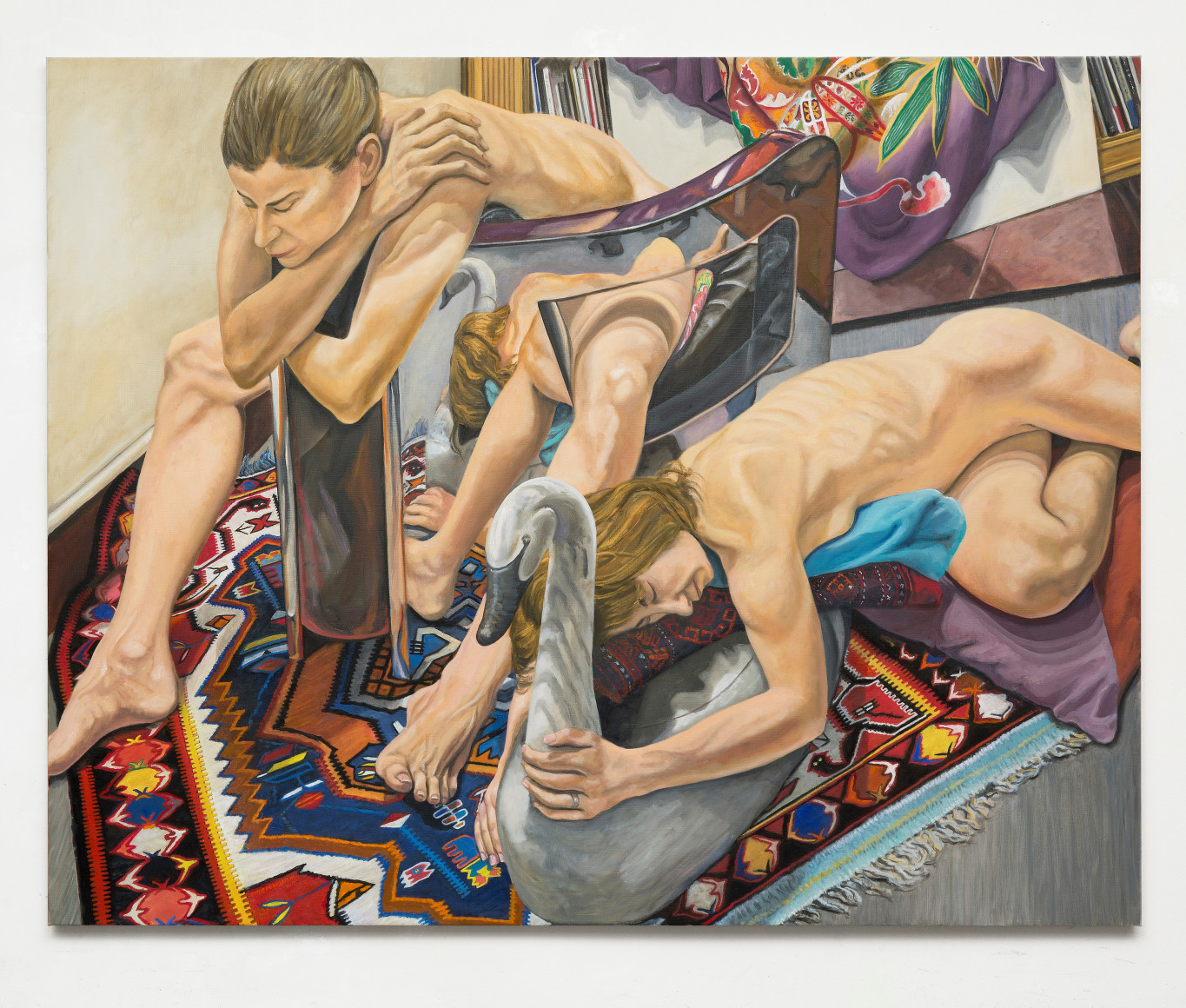 Image of Two Models, Polished Steel Chair and Swan Decoy