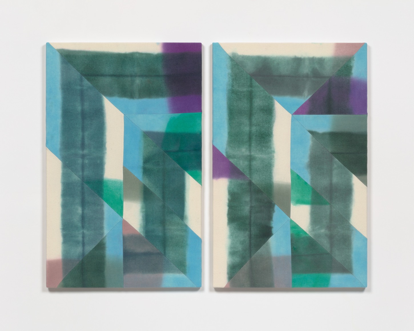 Wilder Alison (b. 1986)  Untitled, 2021  Dyed wool and thread  2 parts, each 68.5 x 110 cm / 27 x 43 3/10 in SPACING: 5.5 cm / 2 1/4 in Total: 143 x 117 cm / 56 1/4 x 43 3/10 in