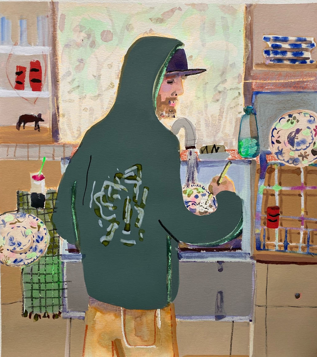 Erika Wastrom  Yesterday&rsquo;s Dishes, 2020  Mixed media on paper  46.35 x 41.91 cm / 18 1/4 x 16 1/2 in  Framed: 55.24 x 52.70 cm / 21 3/4 x 20 3/4 in