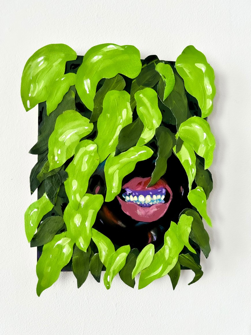 Patricia Renee' Thomas  Grimace, 2023  Acrylic, marker, pastel, collage on board  25 x 20 cm | 10 x 8 in