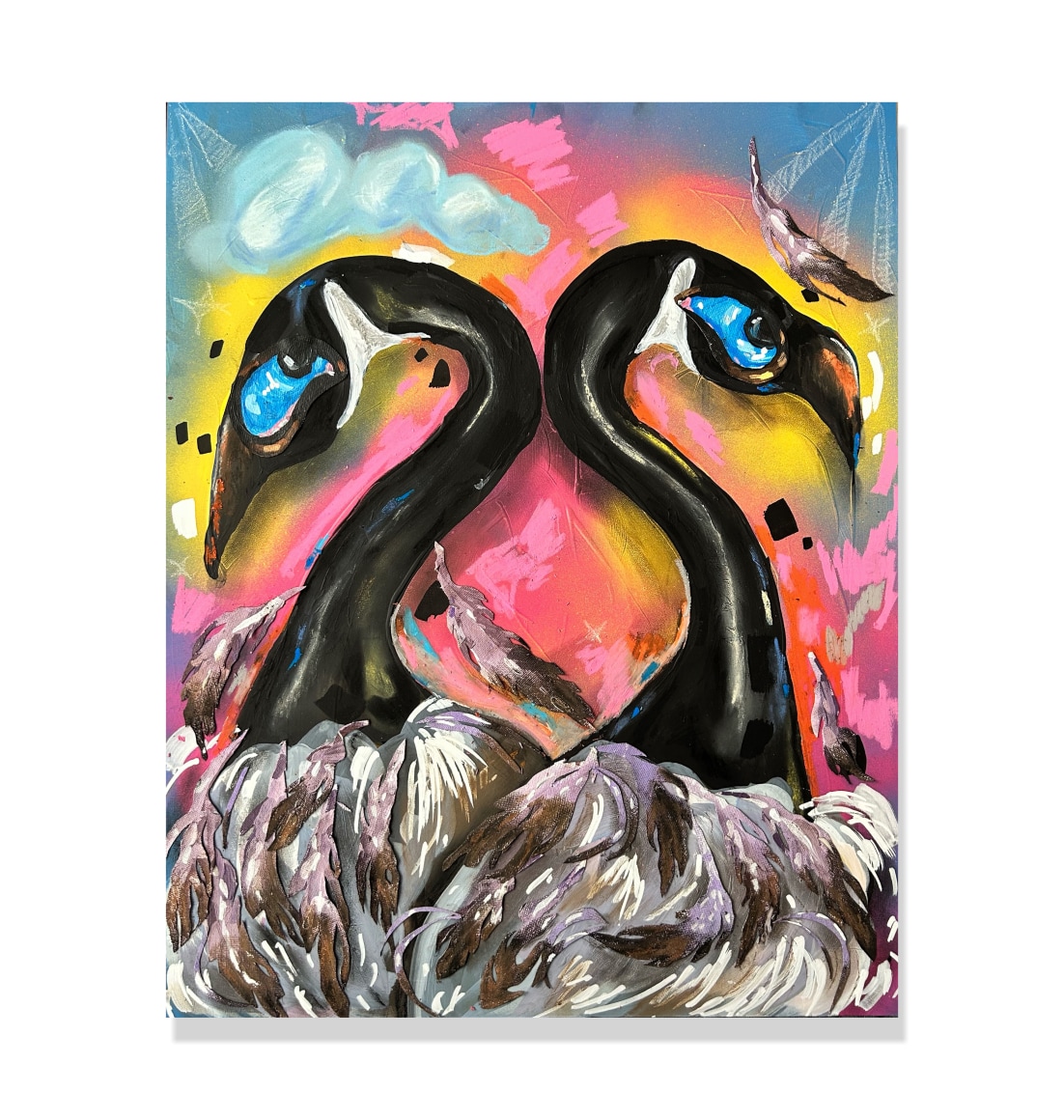 Patricia Renee' Thomas  Lake Stroll, 2023  Acrylic, pastel, ink, spray paint, collage on board  51 x 41 cm | 20 x 16 in