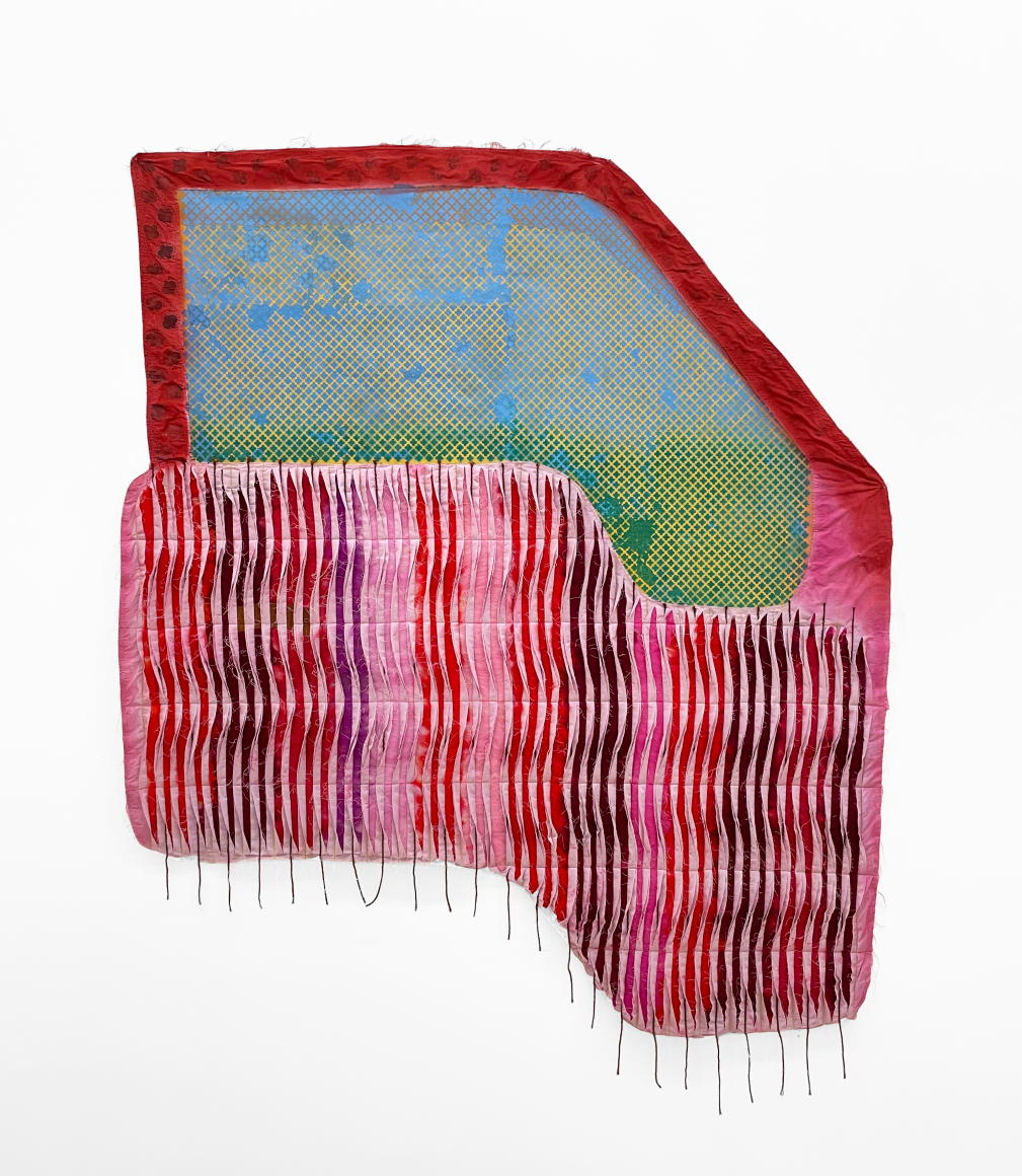 Malaika Temba  Lady in Pink, 2023  Hand dyed fabric, wool roving, yarn, spray paint  173 x 140 cm | 68 x 55 in  MT_001