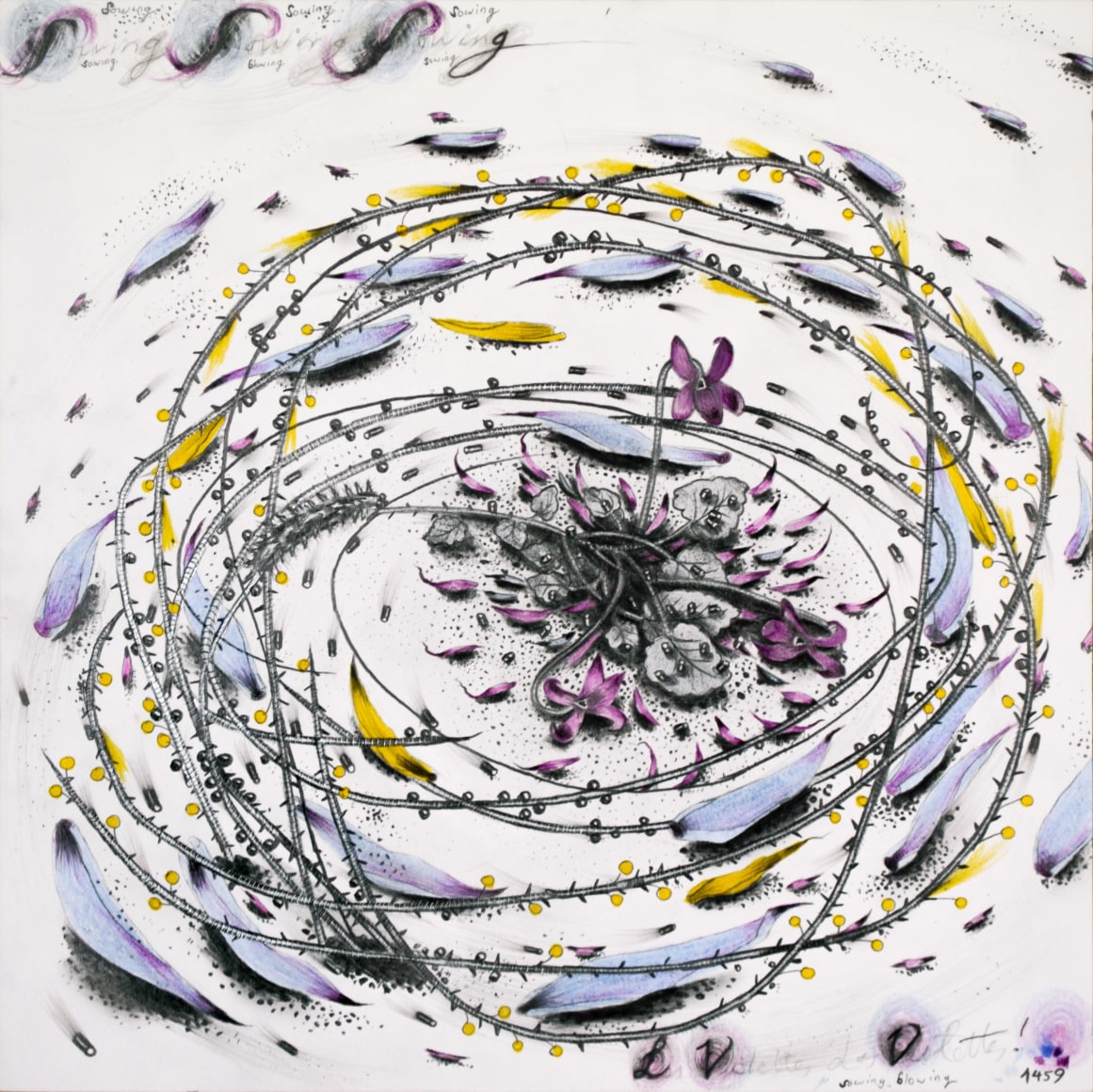 Hipkiss  La Violette des Violettes!, 2023  Graphite, silver ink, metal leaf and colored pencil on Fabriano 4 paper.  25 x 25 cm | 9 3/4 x 9 3/4 in