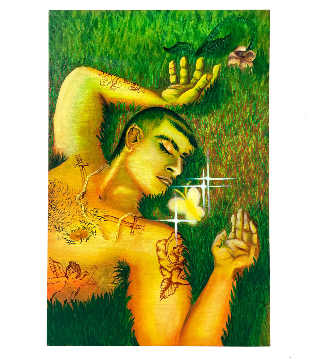 Juan Arango Palacios  Nadie Deja que Muera una Flor tan Bella, 2022  Oil on canvas  91.4 x 60.9 cm / 36 x 24 in