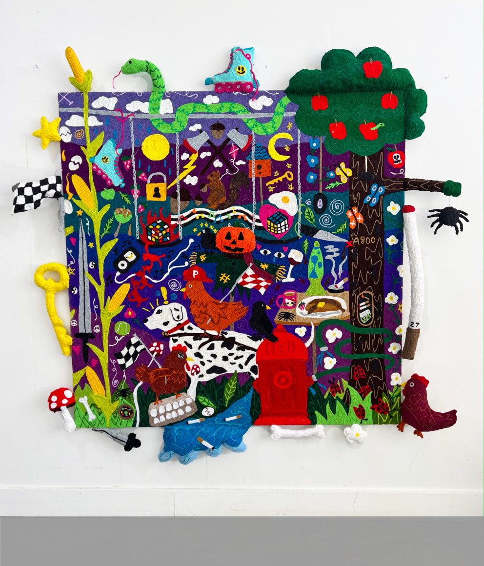 Kaylie Kaitschuck  fell in love with a scarecrow, 2022  Yarn on felt stretched over wood stretcher bars  190.5 x 198.1 cm / 75 x 78 in