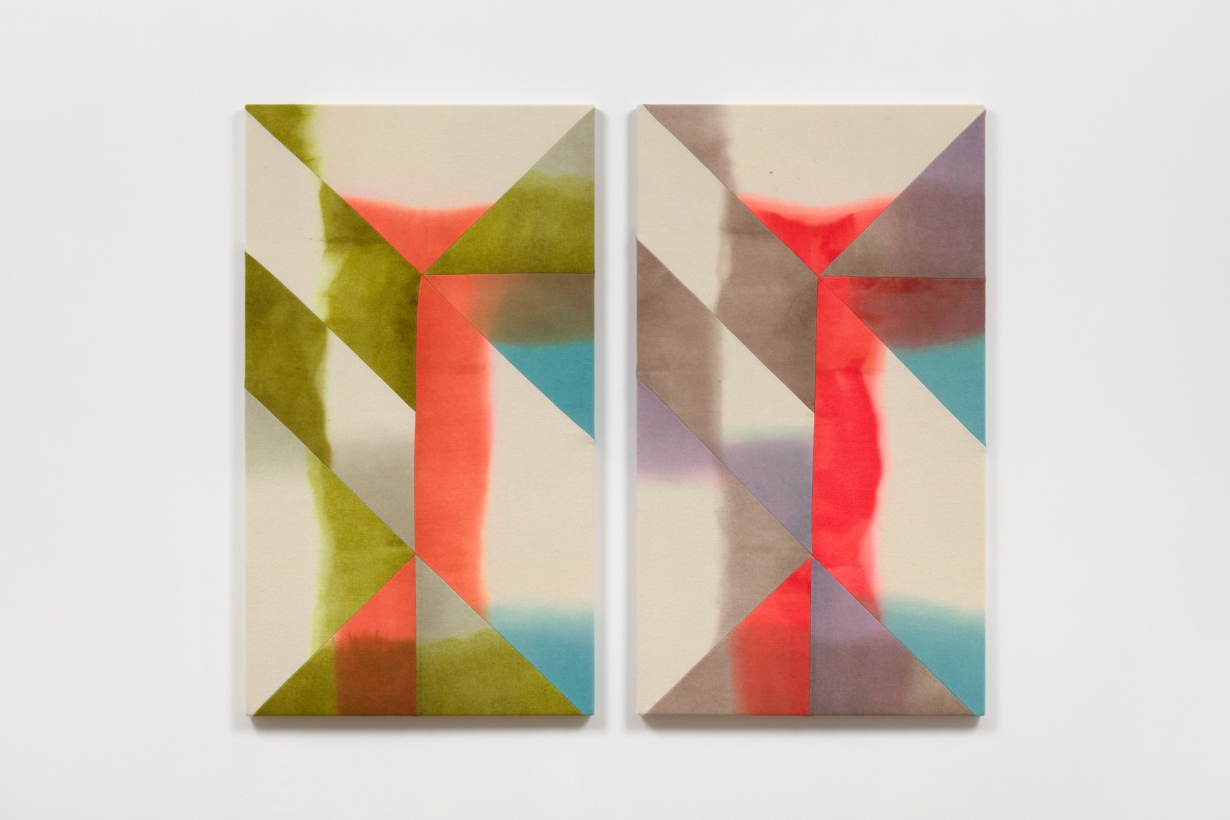 Wilder Alison (b. 1986)  underwing—fleuresce! open tread. rift—in—tact, 2021  Dyed wool and thread  68 x 120 cm / 26 3/4 x 47 1/4 in. each