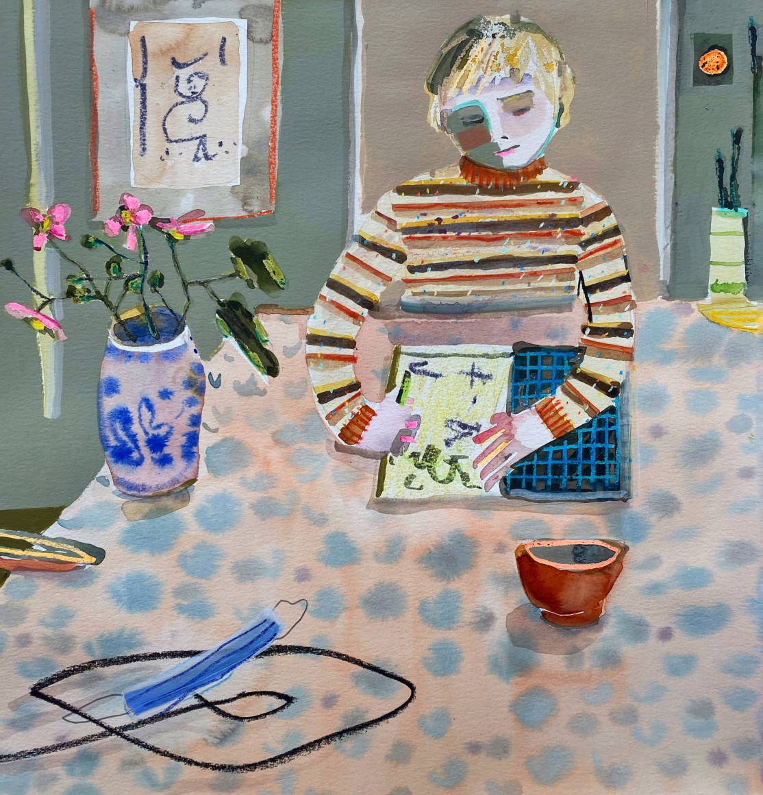 Erika Wastrom  Klee&rsquo;s Child with mine, 2020  Mixed media on paper  45.72 x 43.18 cm / 18 x 17 in  Framed: 55.24 x 52.70 cm / 21 3/4 x 20 3/4 in