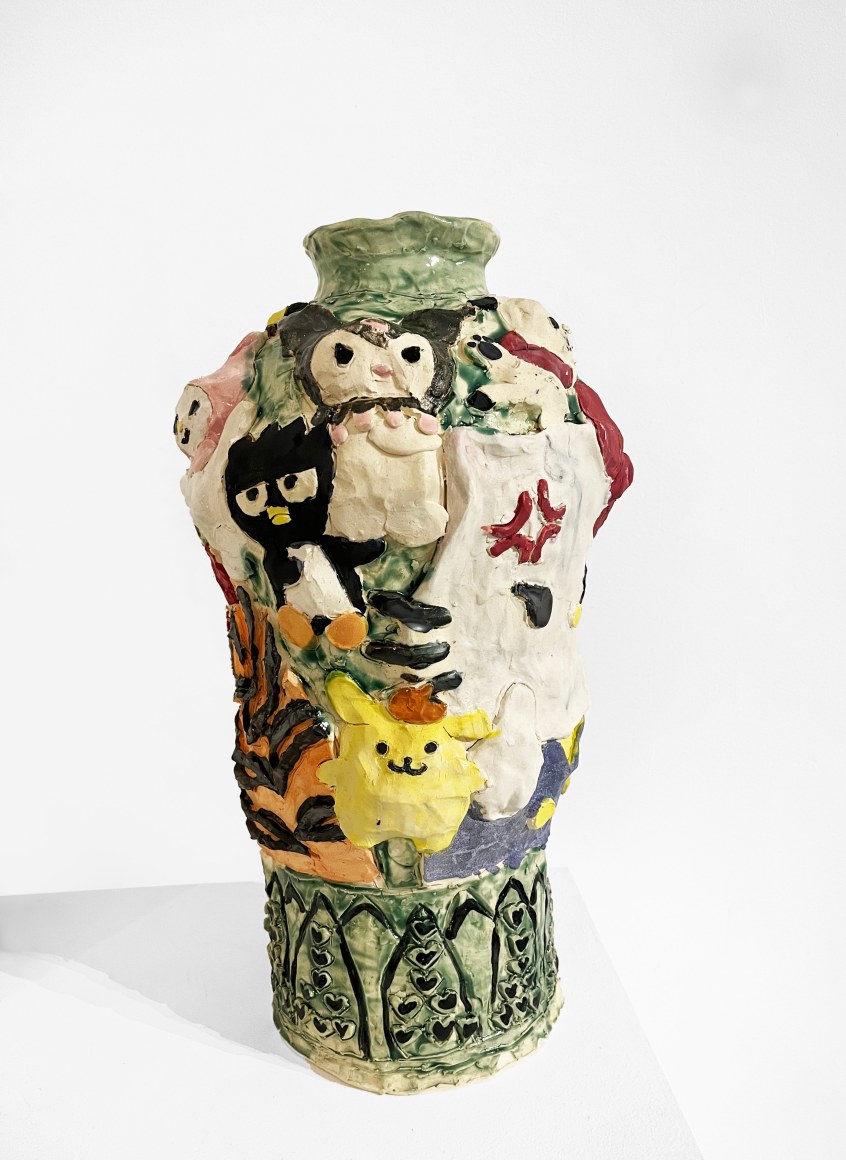 Emily Yong Beck  Quick Battle, 2022  Stoneware, glaze, majolica and underglaze  40.5 x 27 x 20 cm / 16 x 10 1/2 x 8 in