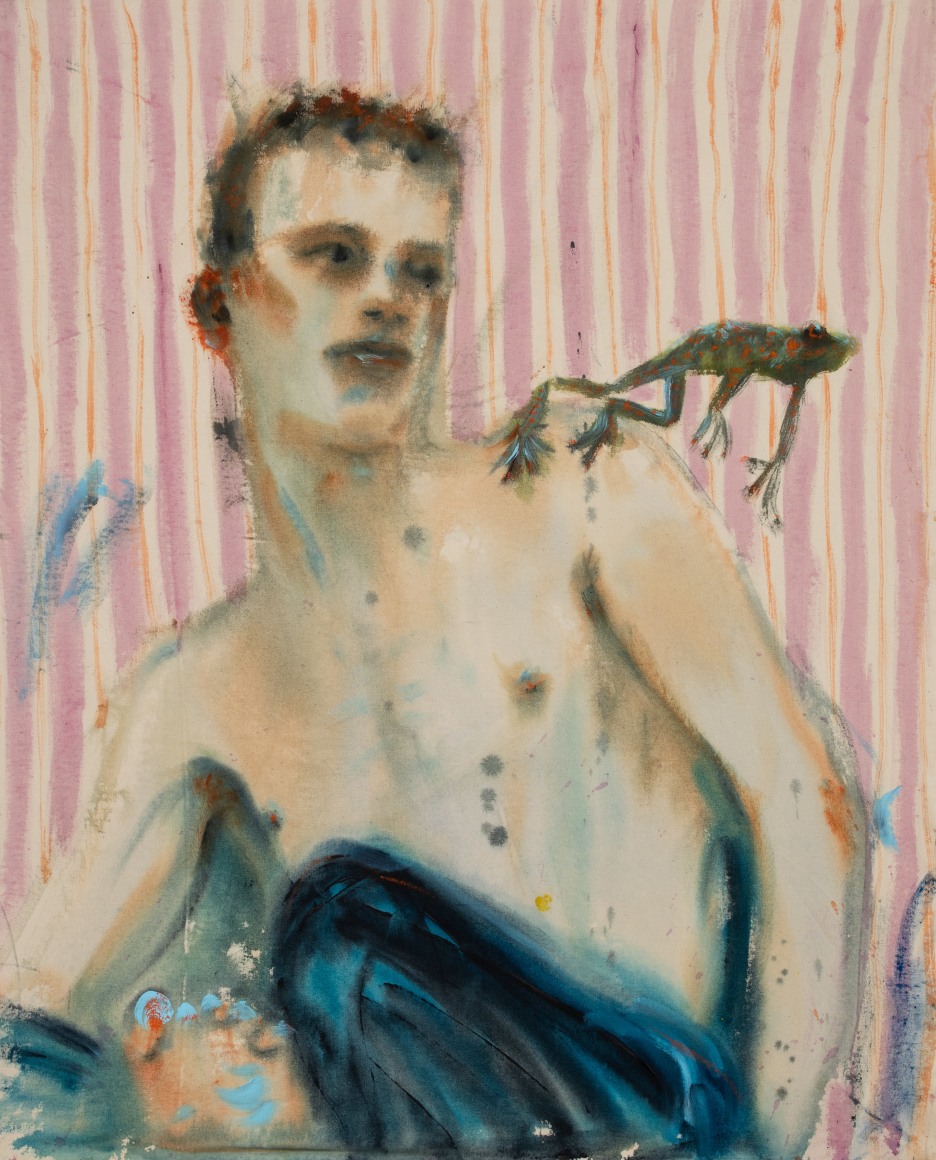 Andrej Dúbravský  A friend which leaves me now but will come back for sure, 2023  Acrylic and oil pastel on canvas  100 x 80 cm | 39 1/2 x 31 1/2 in