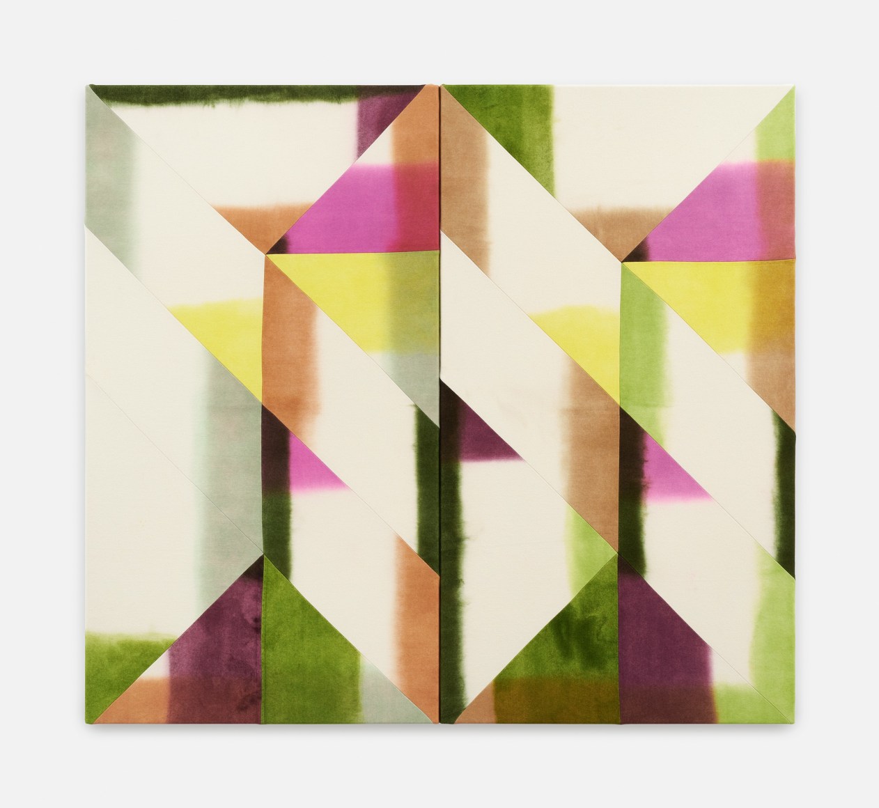 Wilder Alison (b. 1986)  flowers pace fl/nt&mdash;faced, 2022  Dyed wool and thread  2 parts, each 144 x 79 cm / 56 3/4 x 31 in Total: 144 x 158 cm / 56 3/4 x 62 in