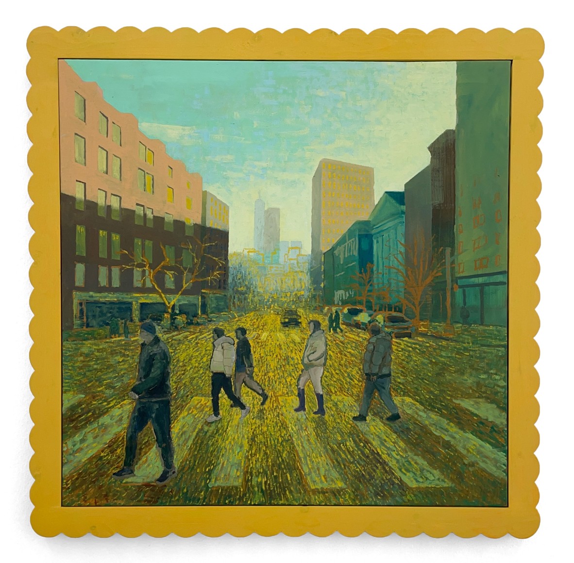 Masamitsu Shigeta  Walking people 2, 2023  Oil on canvas with wood frame  88 x 88 cm | 34.5 x 34.5 in
