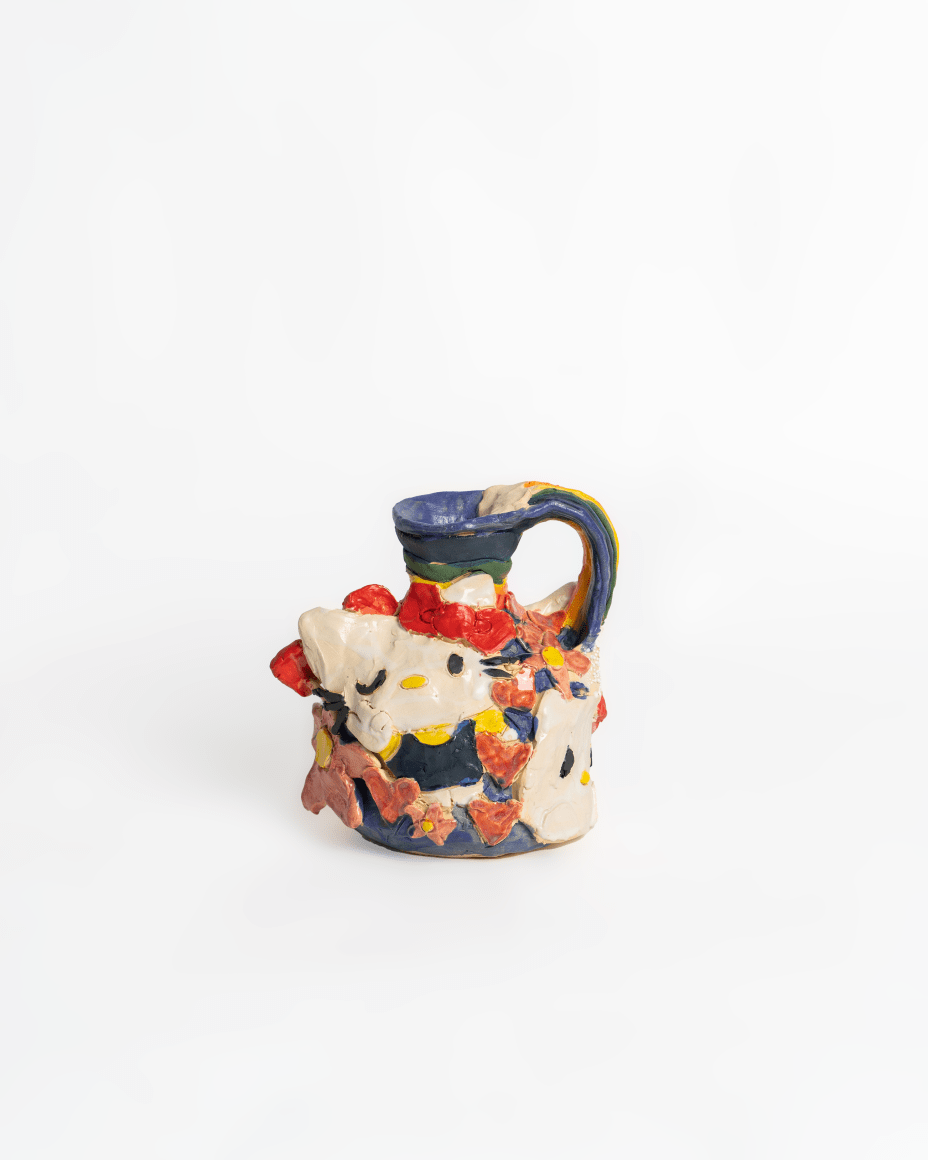 Emily Yong Beck  Rainbow Kitty, 2023  Stoneware, majolica, and glaze  18 x 16.5 x 11 cm / 7 x 6 1/2 x 4 1/2 in