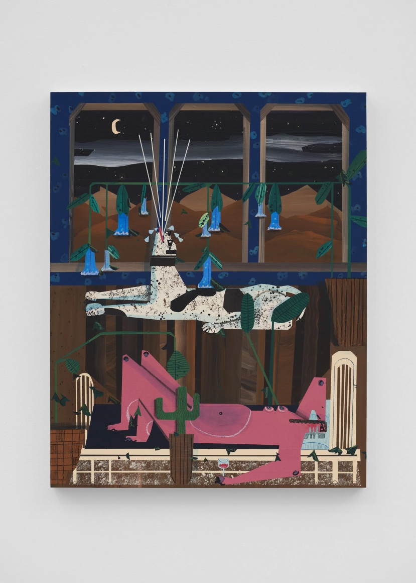 Andrea Joyce Heimer  Me Alone With Dog And Insomnia, Again, 2023  Acrylic and oil pastel on panel  51 x 40.5 cm | 20 x 16 in