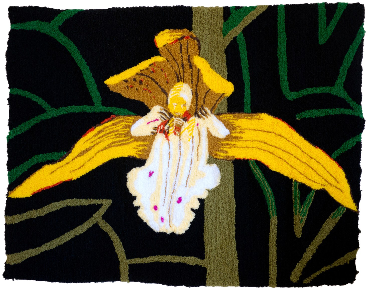 Kim Westfall  Oreorchis Patens, 2022  Tufted organza ribbon  111.7 x 147.3 cm / 44 x 58 in