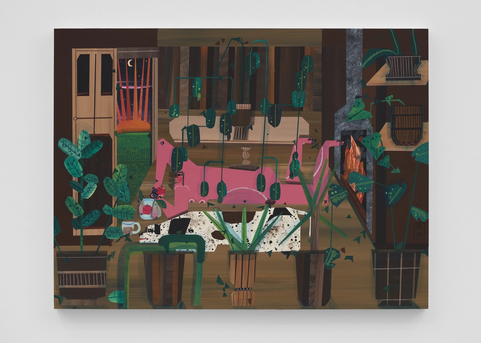 Andrea Joyce Heimer  Me Alone With Dog Watching The Sunrise, 2023  Acrylic and oil pastel on panel  46 x 61 cm | 18 x 24 in