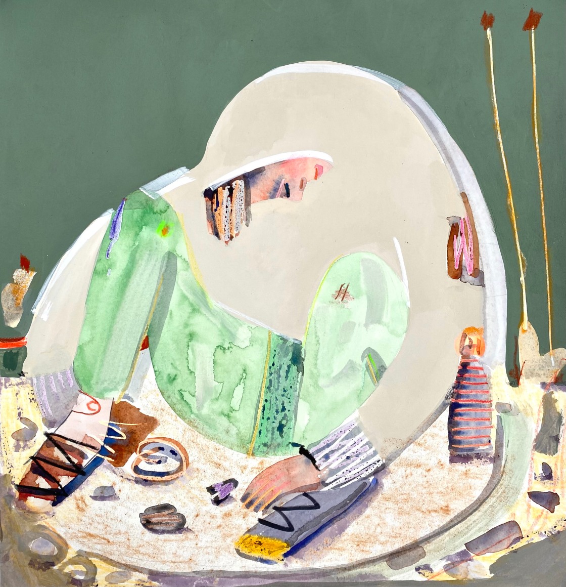 Erika Wastrom  Husk - D.W., 2022  Mixed media on paper  47.6 x 48.2 cm / 18 3/4 x 18 1/4 in